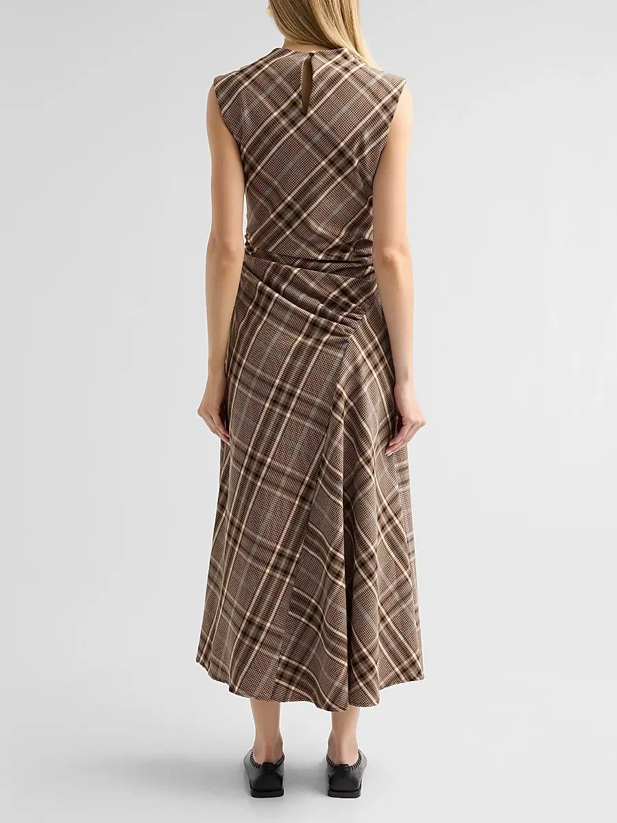 Simkhai Women's Burke Plaid Ruched Midi Dress | Thumbnail 3 Simkhai Women's Burke Plaid Ruched Midi Dress | Thumbnail 3