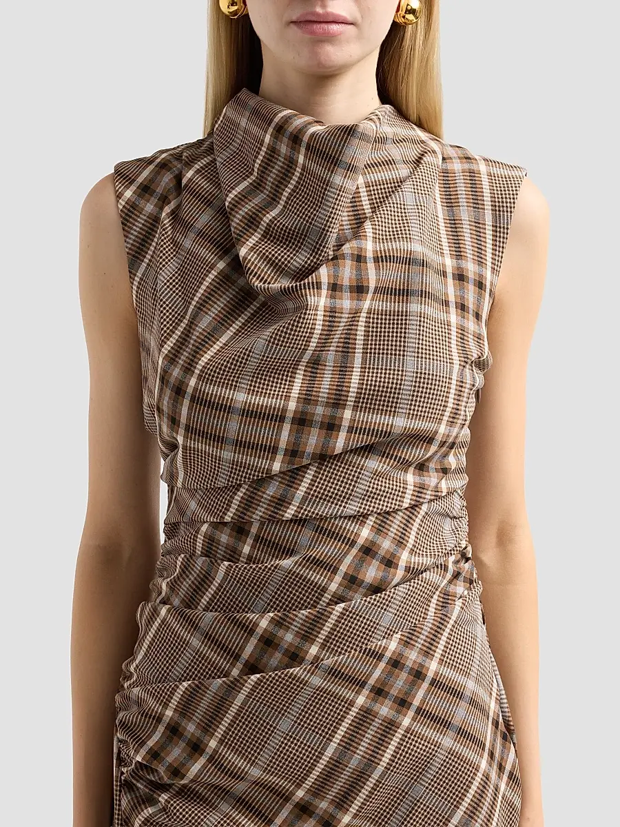 Simkhai Women's Burke Plaid Ruched Midi Dress | Thumbnail 5 Simkhai Women's Burke Plaid Ruched Midi Dress | Thumbnail 5