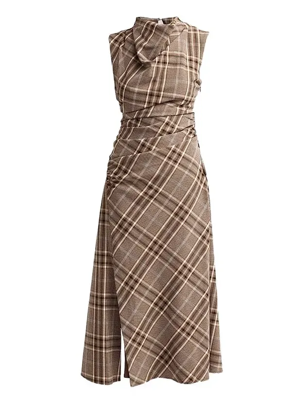 Women's Burke Plaid Ruched Midi Dress Women's Burke Plaid Ruched Midi Dress