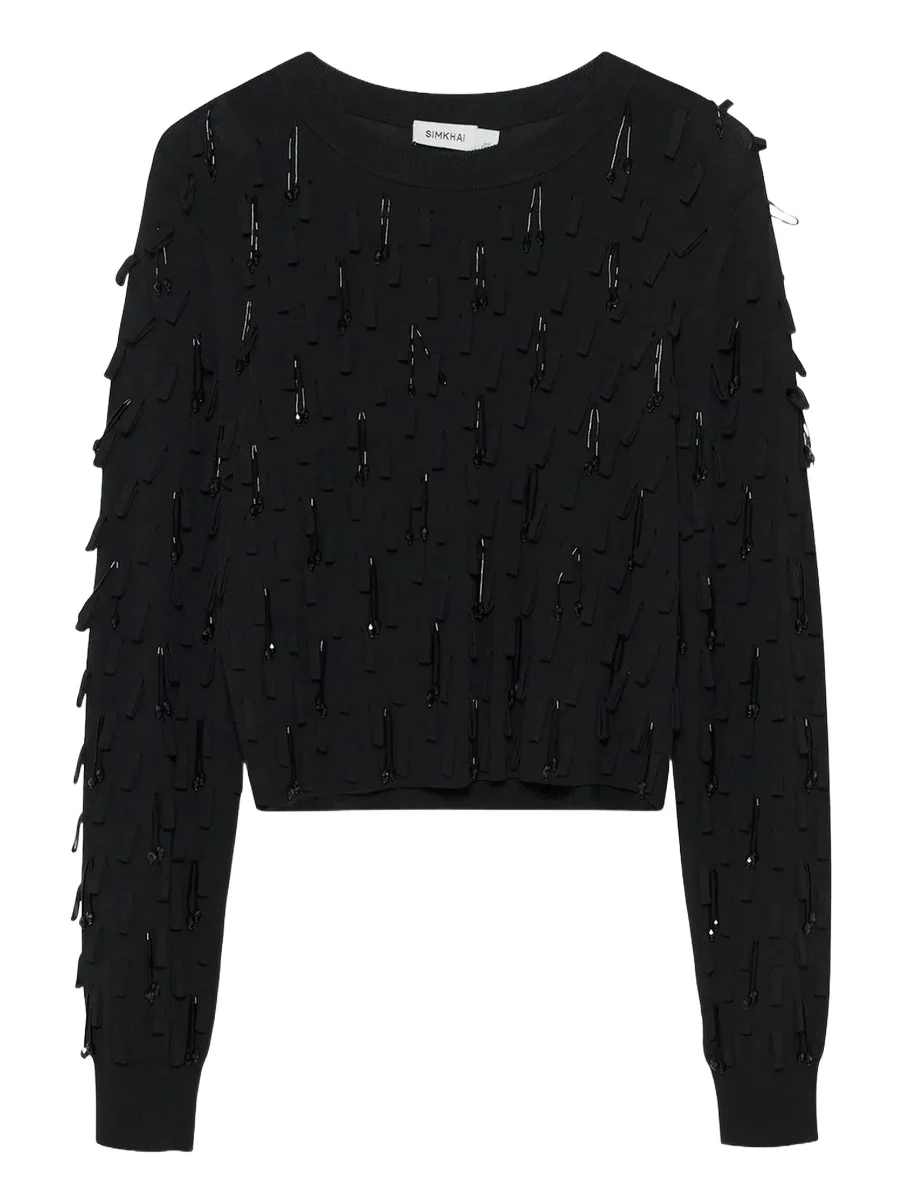 Simkhai Women's Myra Fringe Long-Sleeve Sweater