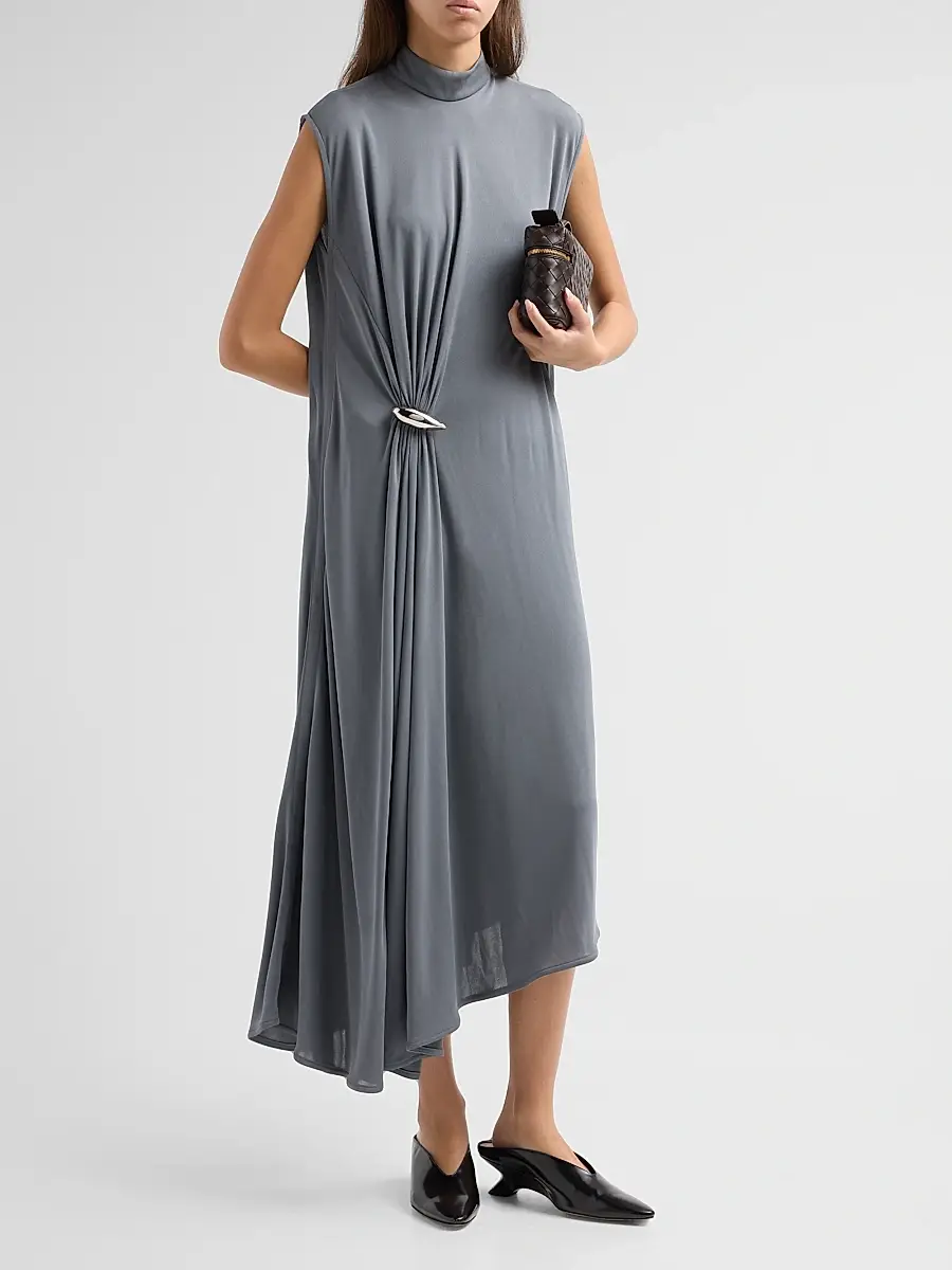 Bottega Veneta Women's Jersey Crêpe Brooch Asymmetric Midi Dress | Thumbnail 4 Bottega Veneta Women's Jersey Crêpe Brooch Asymmetric Midi Dress | Thumbnail 4