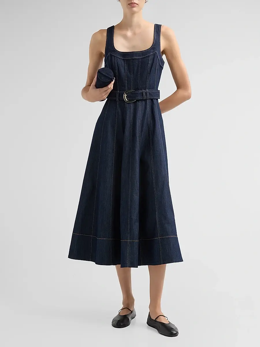 Cinq à Sept Women's Cambree Denim A-Line Belted Midi-Dress | Thumbnail 2 Cinq à Sept Women's Cambree Denim A-Line Belted Midi-Dress | Thumbnail 2