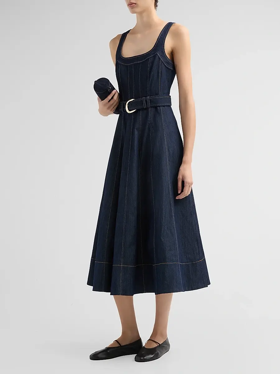 Cinq à Sept Women's Cambree Denim A-Line Belted Midi-Dress | Thumbnail 4 Cinq à Sept Women's Cambree Denim A-Line Belted Midi-Dress | Thumbnail 4