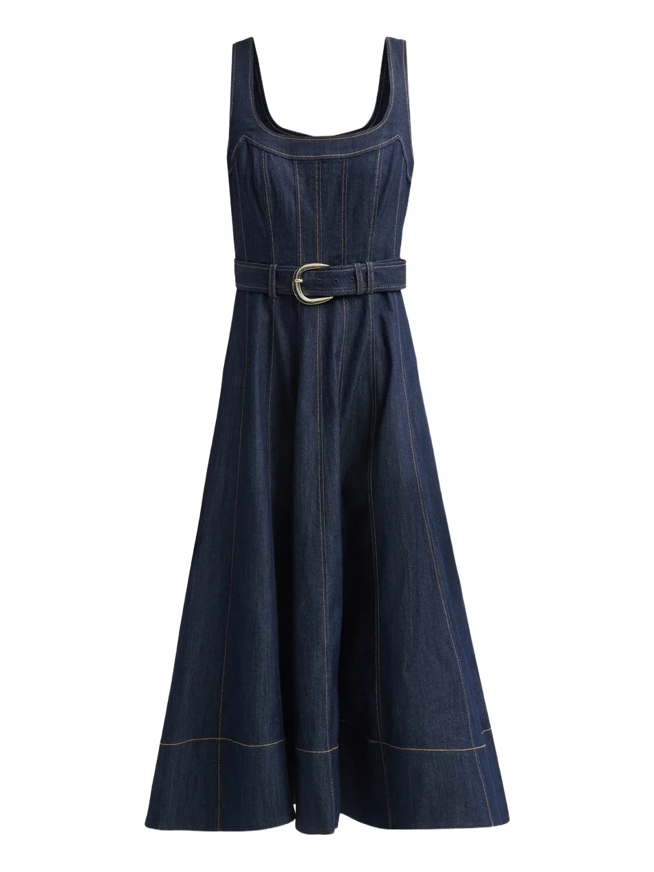 Women's Cambree Denim A-Line Belted Midi-Dress Women's Cambree Denim A-Line Belted Midi-Dress