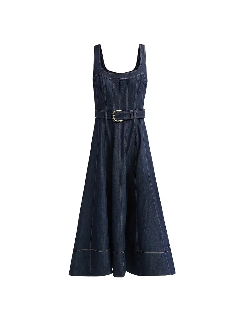 Women's Cambree Denim A-Line Belted Midi-Dress Women's Cambree Denim A-Line Belted Midi-Dress