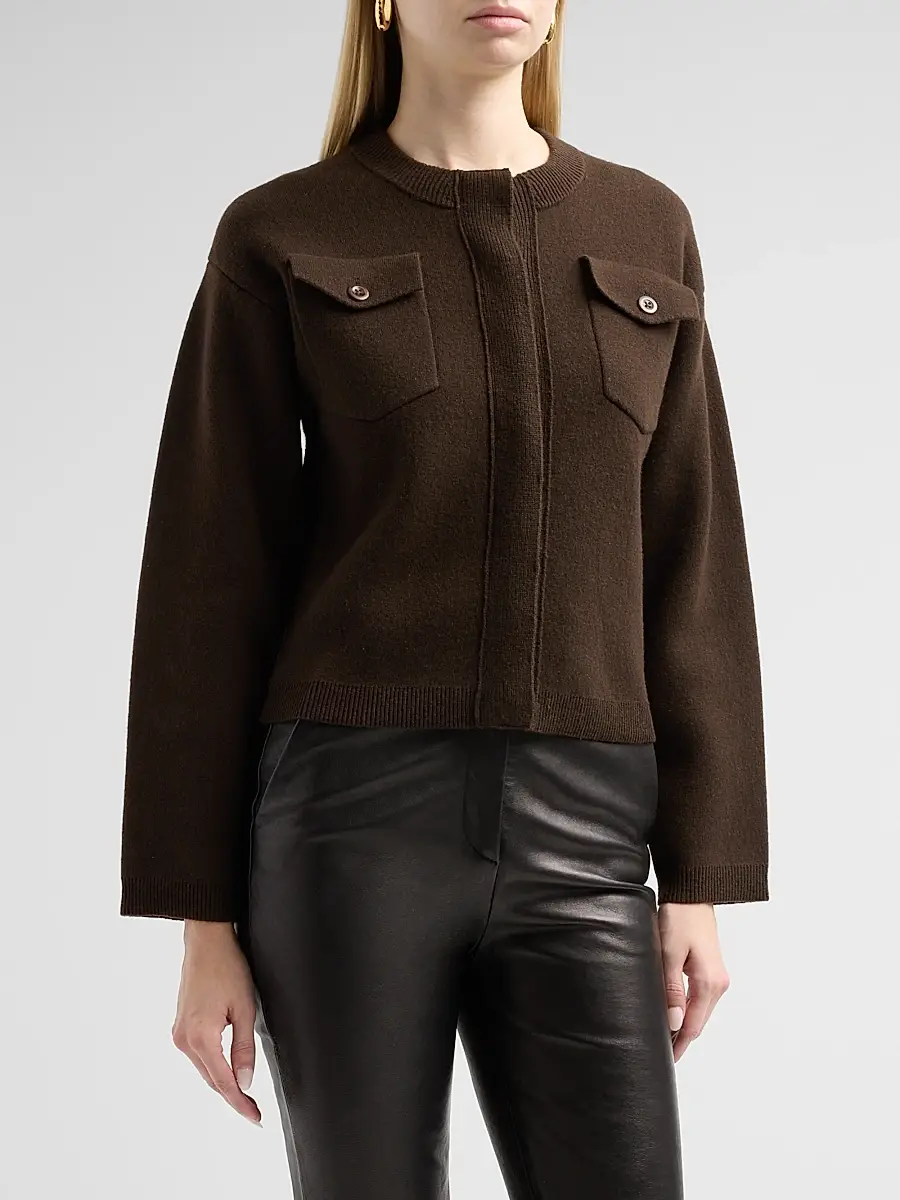 Vince Women's Wool-Blend Patch-Pocket Sweater Jacket | Thumbnail 4 Vince Women's Wool-Blend Patch-Pocket Sweater Jacket | Thumbnail 4