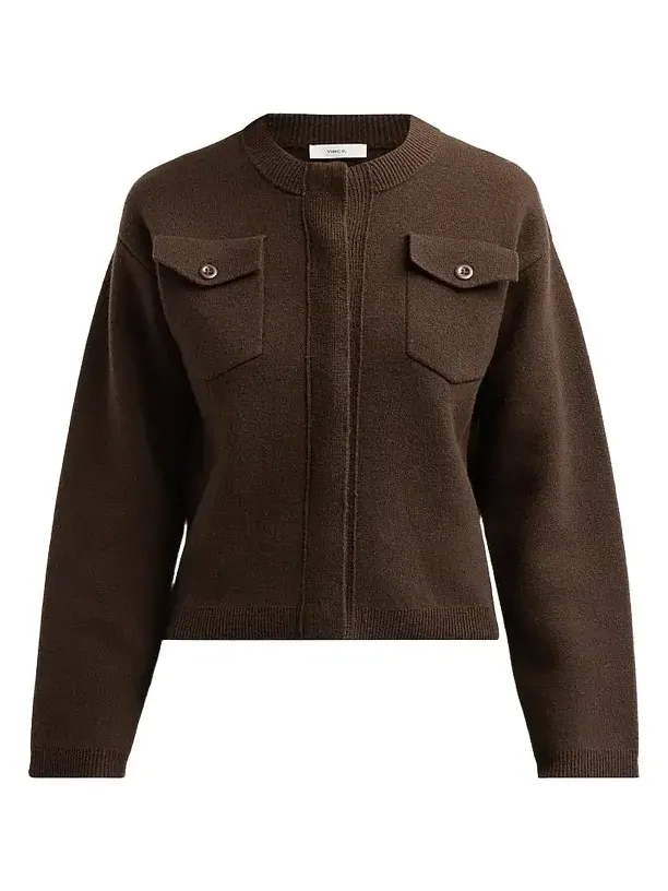 Women's Wool-Blend Patch-Pocket Sweater Jacket Women's Wool-Blend Patch-Pocket Sweater Jacket