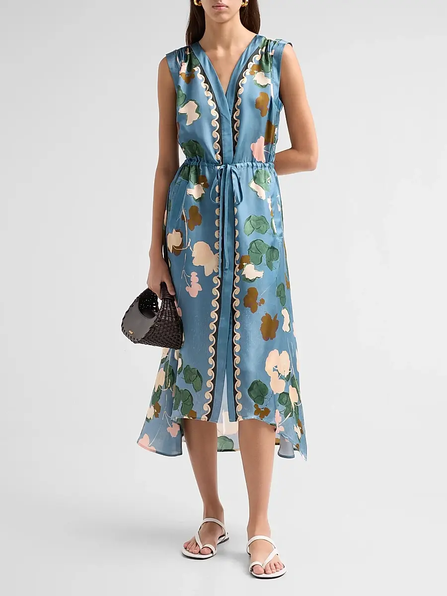 Johnny Was Women's Axelle Floral Satin Midi Dress | Thumbnail 2