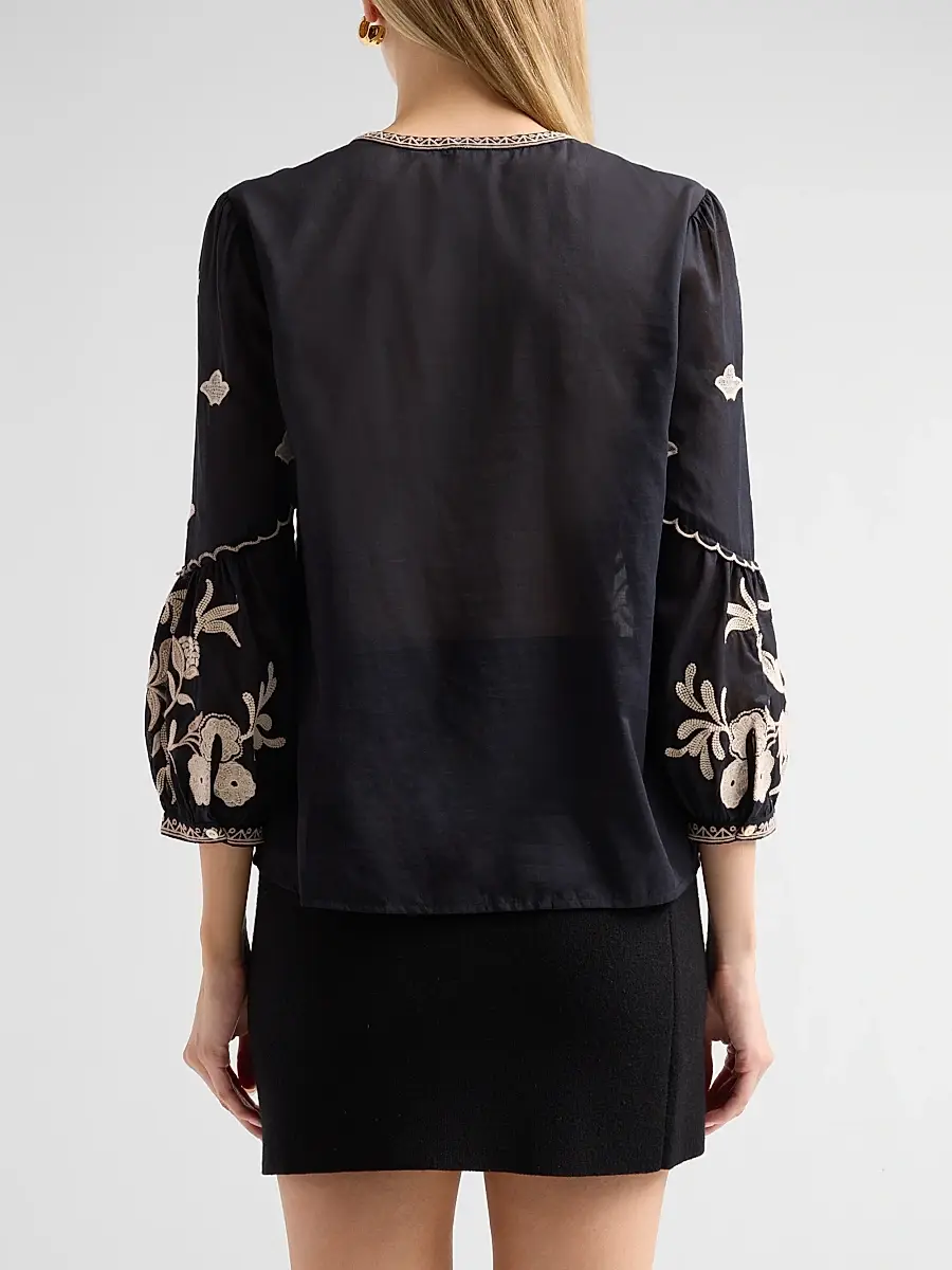 Johnny Was Women's Scallop Embroidered Cotton Blouse | Thumbnail 3