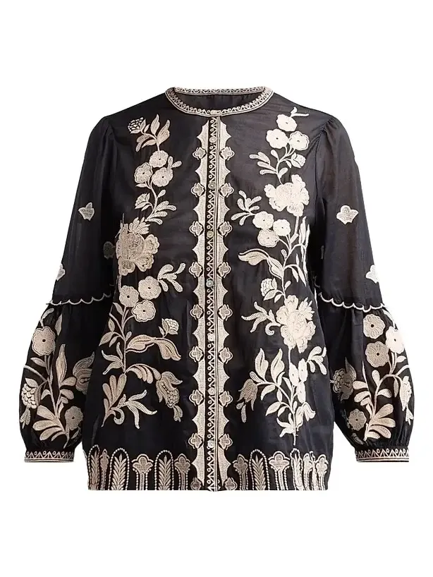 Women's Scallop Embroidered Cotton Blouse Women's Scallop Embroidered Cotton Blouse