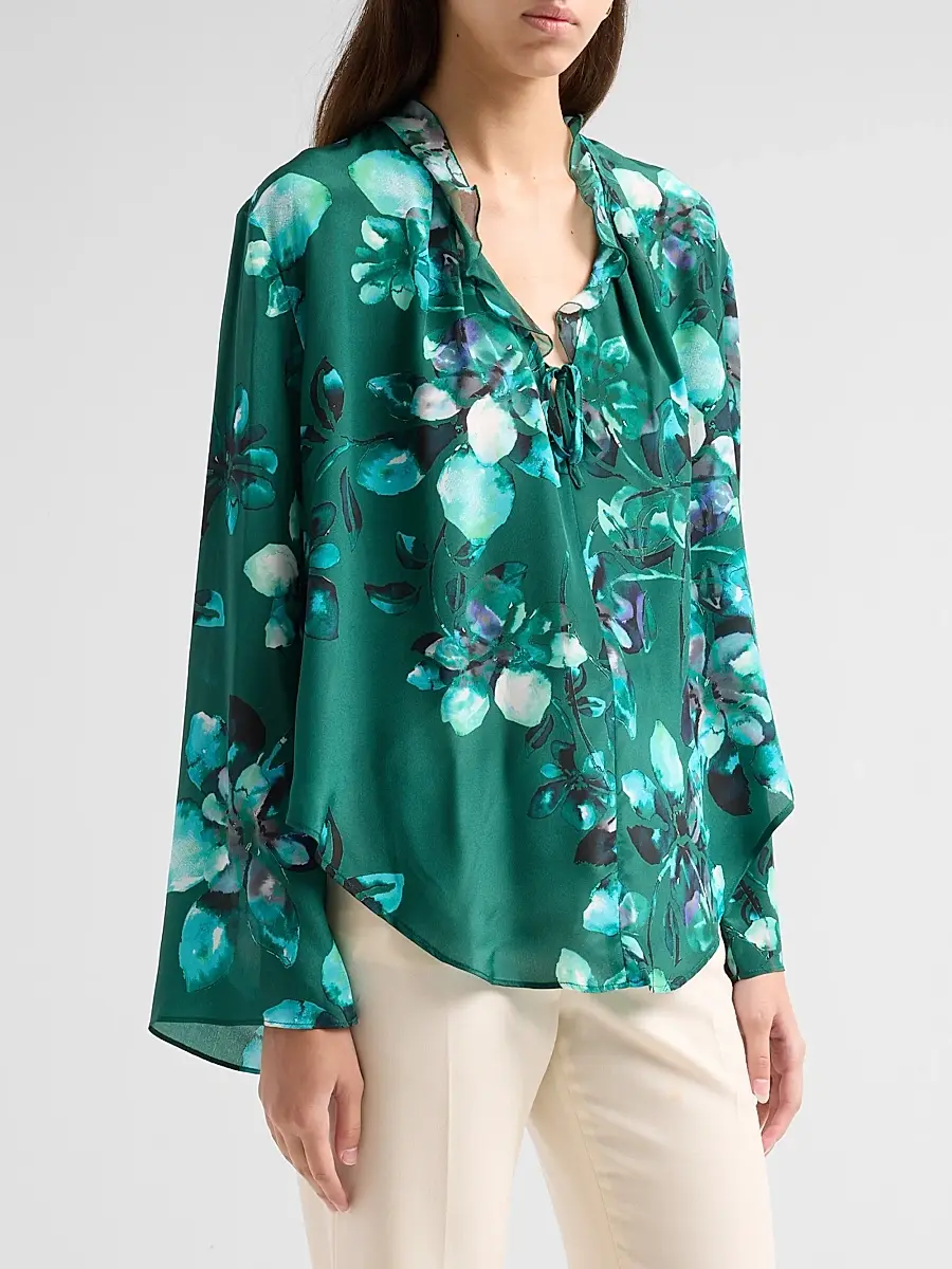 Johnny Was Women's Forti Floral Silk Ruffle Blouse | Thumbnail 4