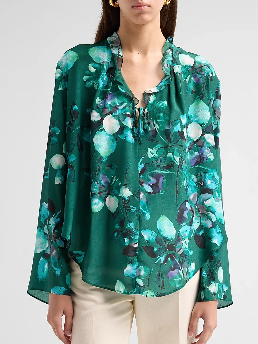 Johnny Was Women's Forti Floral Silk Ruffle Blouse | Thumbnail 5
