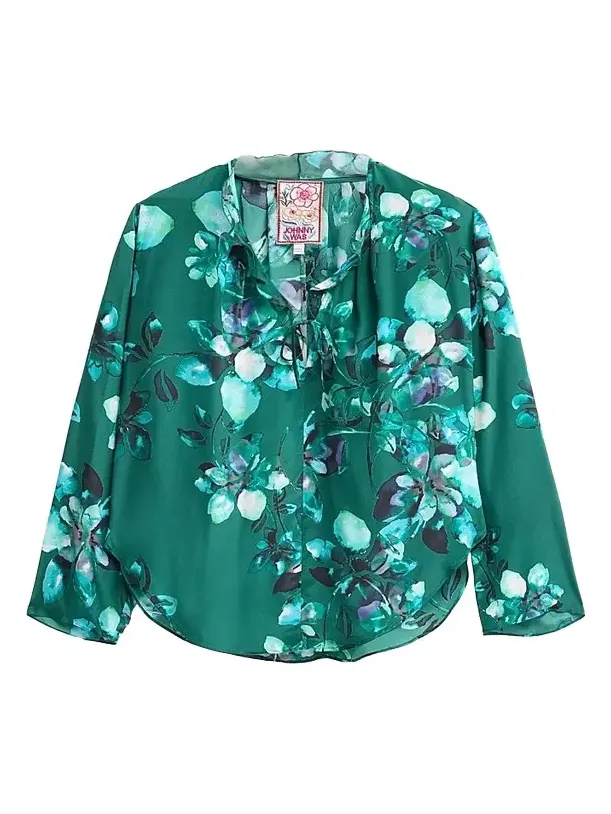Women's Forti Floral Silk Ruffle Blouse