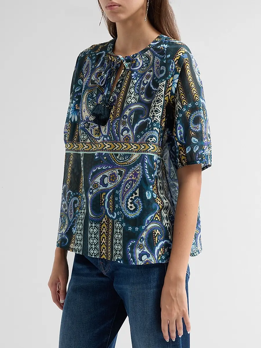 Johnny Was Women's Margot Cotton-Silk Tassel Top | Thumbnail 4 Johnny Was Women's Margot Cotton-Silk Tassel Top | Thumbnail 4