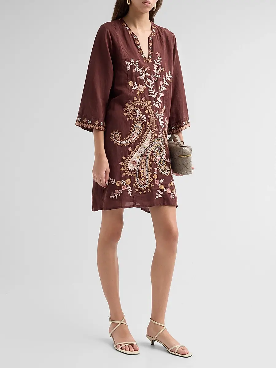 Johnny Was Women's Embroidered Paisley Swing Mini Dress | Thumbnail 4