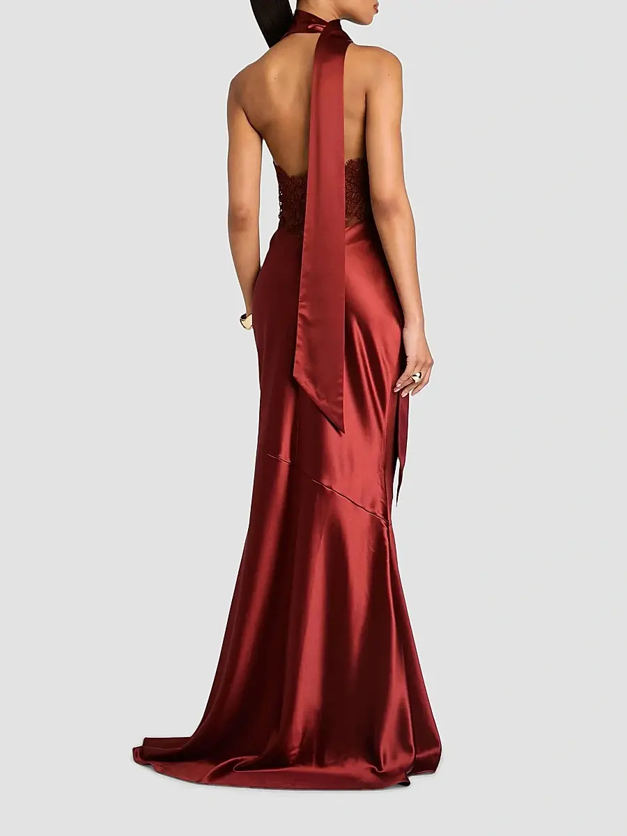 Retrofête Women's Melly Satin Halterneck Maxi-Dress | Thumbnail 3 Retrofête Women's Melly Satin Halterneck Maxi-Dress | Thumbnail 3