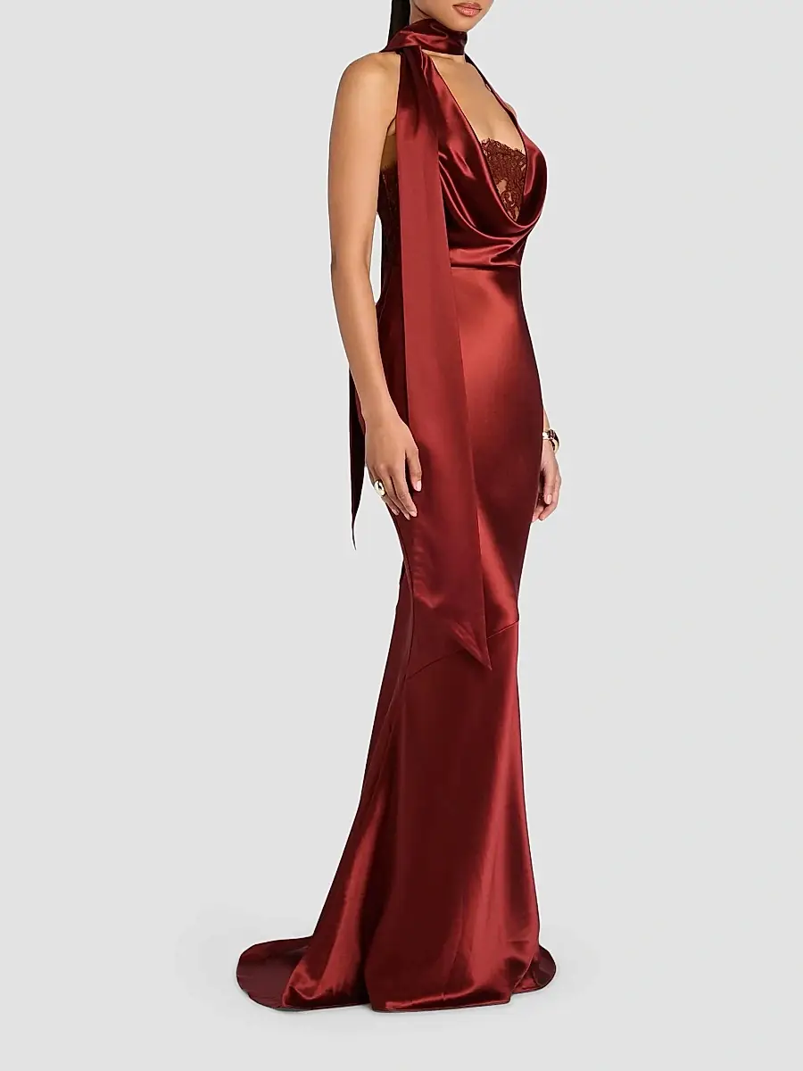 Retrofête Women's Melly Satin Halterneck Maxi-Dress | Thumbnail 4 Retrofête Women's Melly Satin Halterneck Maxi-Dress | Thumbnail 4