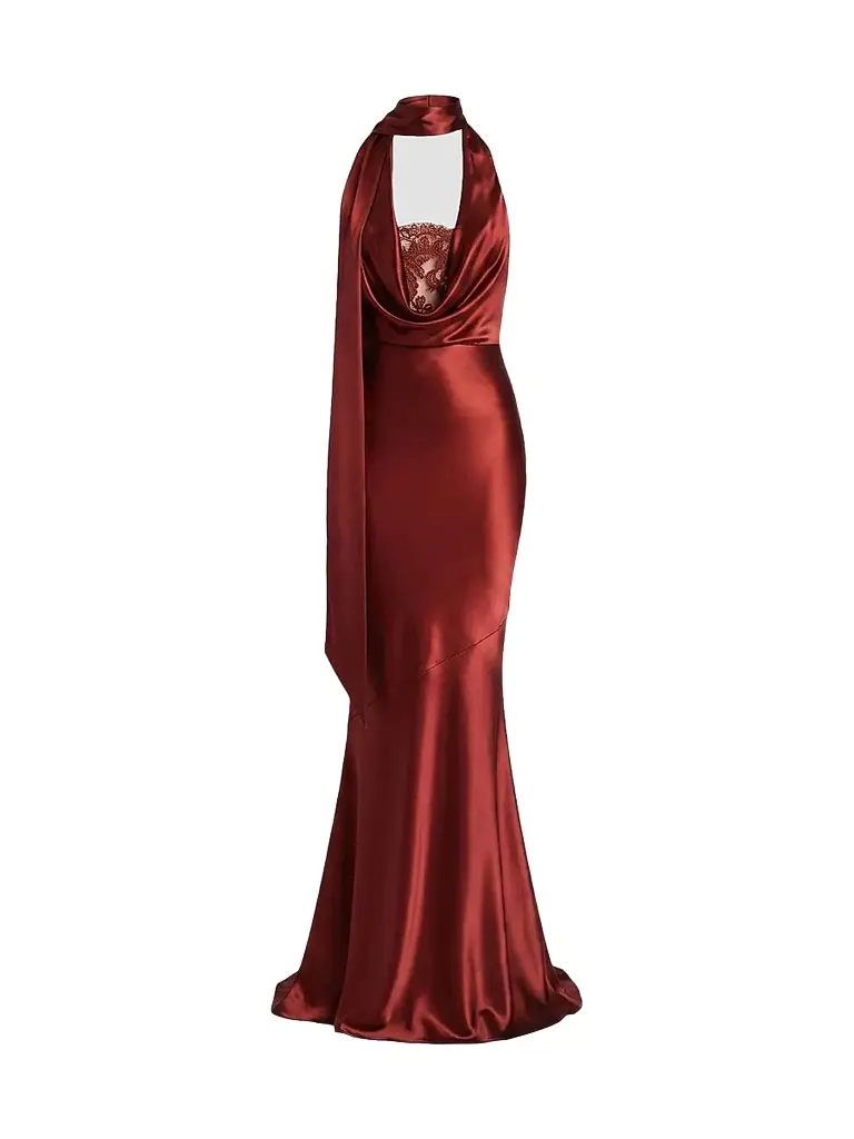 Retrofête Women's Melly Satin Halterneck Maxi-Dress