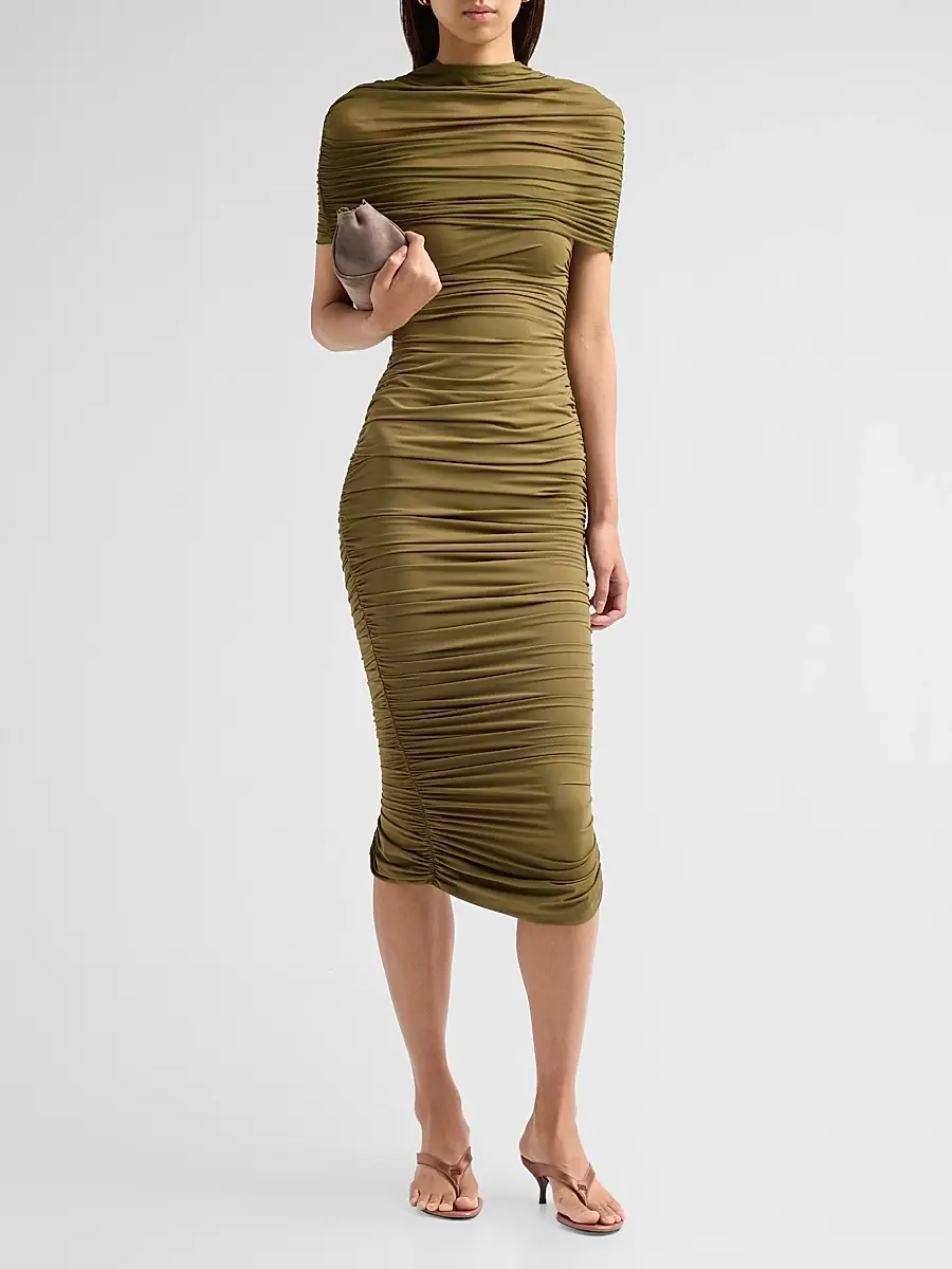 SEROYA Women's Roberta Ruched Mesh Midi Dress | Thumbnail 2 SEROYA Women's Roberta Ruched Mesh Midi Dress | Thumbnail 2