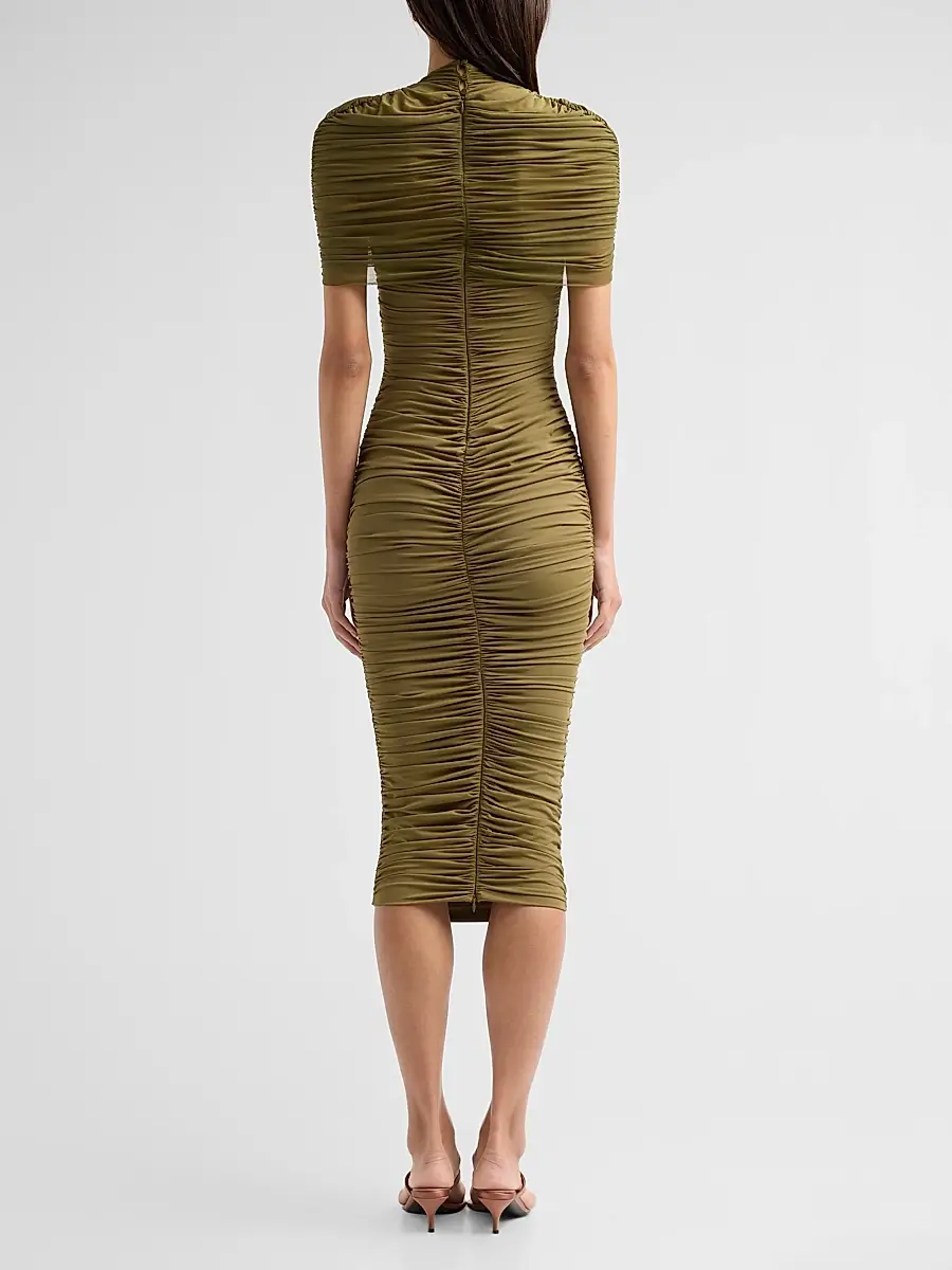 SEROYA Women's Roberta Ruched Mesh Midi Dress | Thumbnail 3 SEROYA Women's Roberta Ruched Mesh Midi Dress | Thumbnail 3