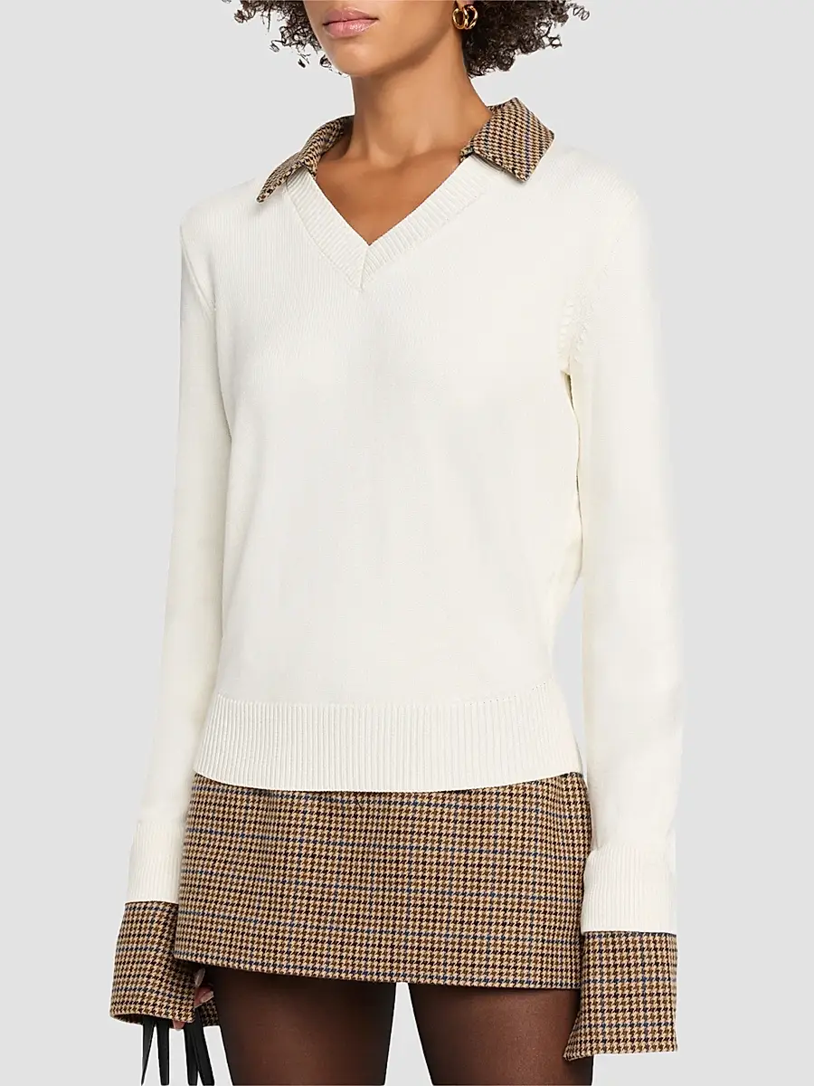SEROYA Women's Maia Houndstooth Shirt-Trim Knit Sweater | Thumbnail 4 SEROYA Women's Maia Houndstooth Shirt-Trim Knit Sweater | Thumbnail 4