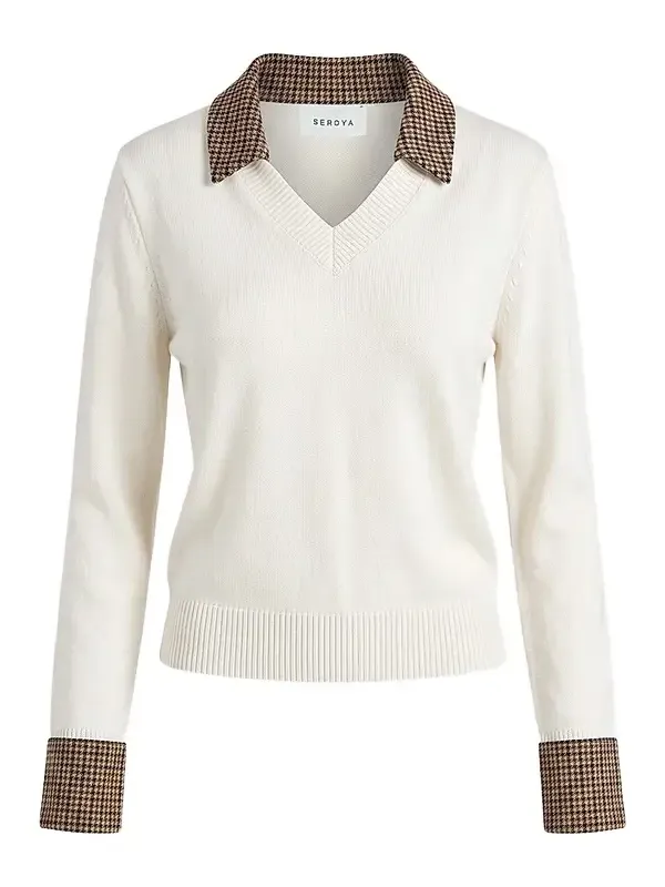 Women's Maia Houndstooth Shirt-Trim Knit Sweater