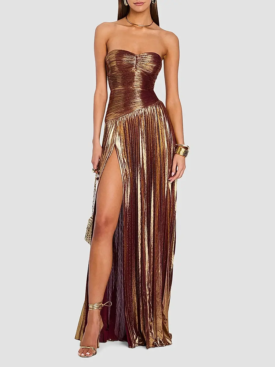 Retrofête Women's Saba Strapless Pleated Metallic Maxi-Dress | Thumbnail 2 Retrofête Women's Saba Strapless Pleated Metallic Maxi-Dress | Thumbnail 2