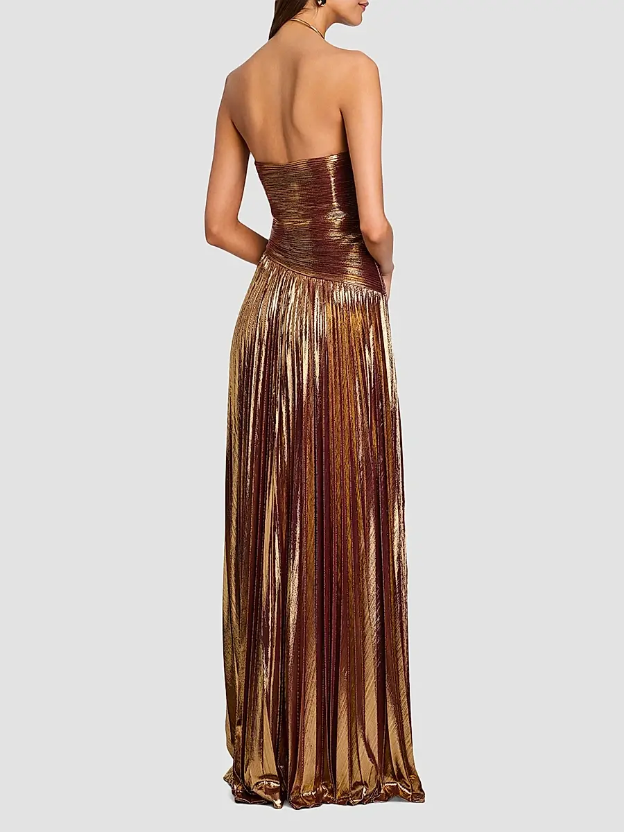 Retrofête Women's Saba Strapless Pleated Metallic Maxi-Dress | Thumbnail 3 Retrofête Women's Saba Strapless Pleated Metallic Maxi-Dress | Thumbnail 3