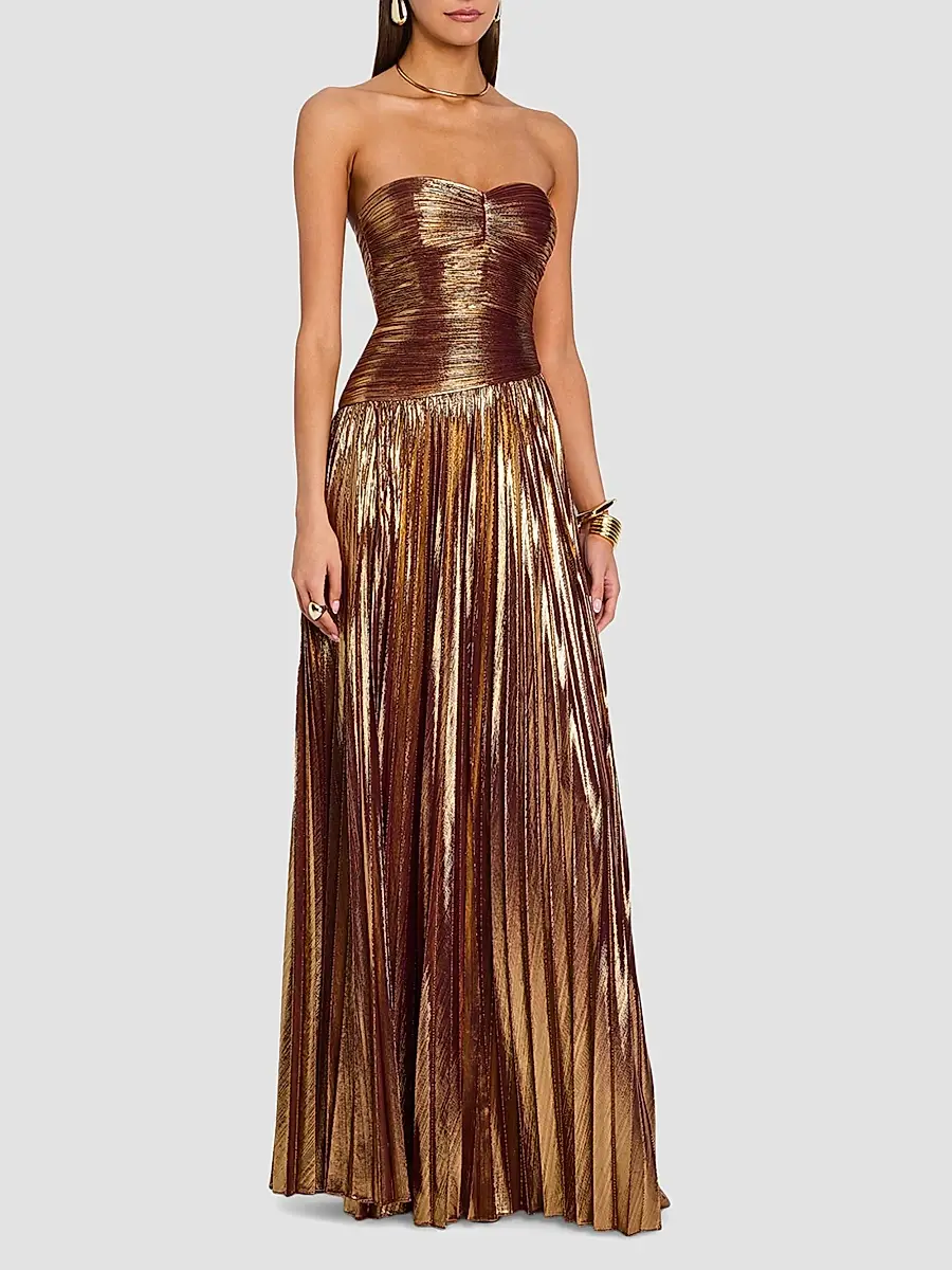 Retrofête Women's Saba Strapless Pleated Metallic Maxi-Dress | Thumbnail 4 Retrofête Women's Saba Strapless Pleated Metallic Maxi-Dress | Thumbnail 4