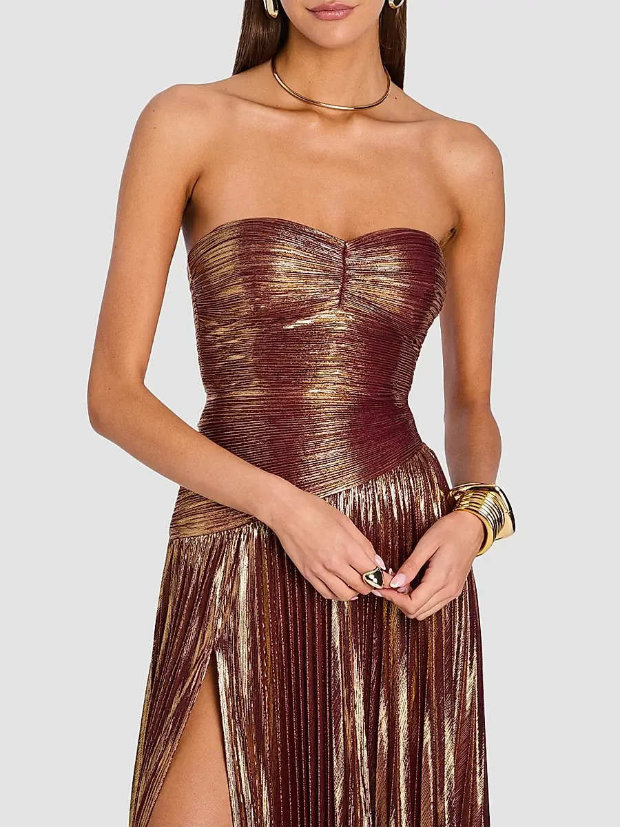 Retrofête Women's Saba Strapless Pleated Metallic Maxi-Dress | Thumbnail 6 Retrofête Women's Saba Strapless Pleated Metallic Maxi-Dress | Thumbnail 6