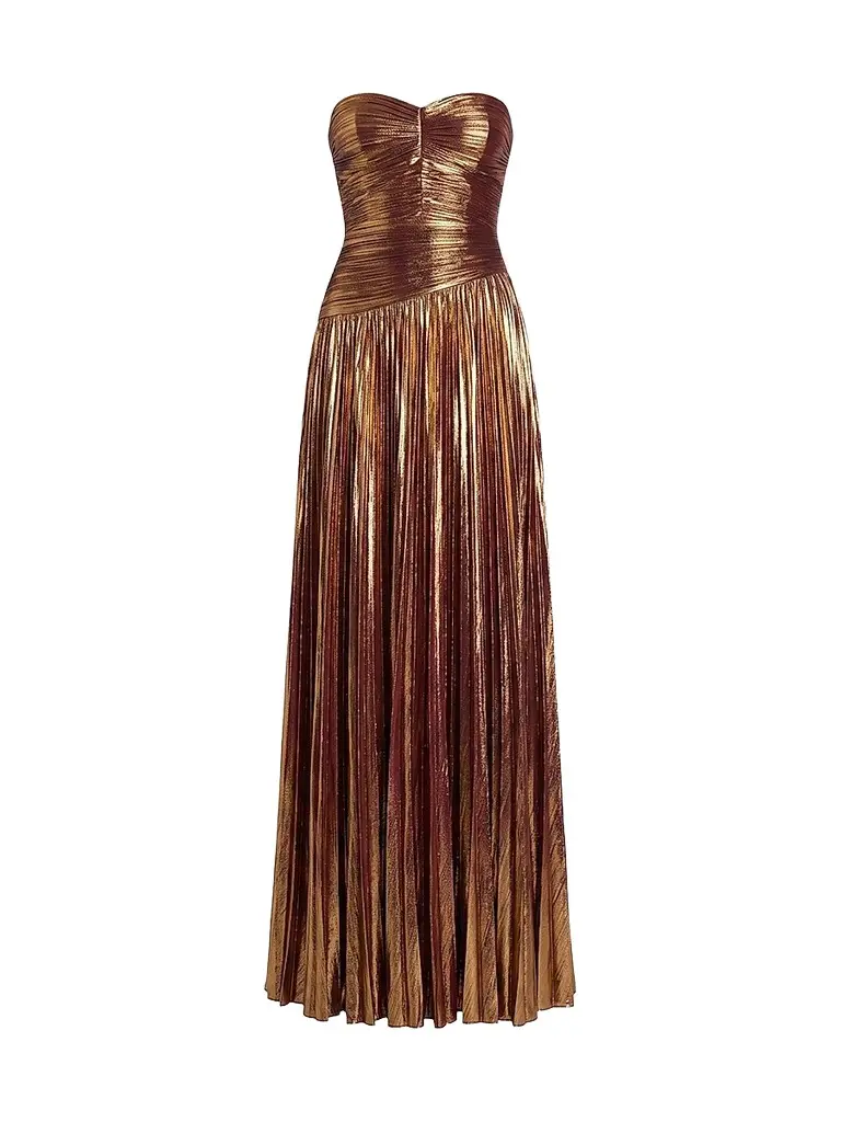 Retrofête Women's Saba Strapless Pleated Metallic Maxi-Dress
