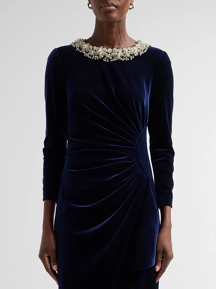 Teri Jon by Rickie Freeman Women's Velvet Jewel Collar Drape Gown | Thumbnail 5 Teri Jon by Rickie Freeman Women's Velvet Jewel Collar Drape Gown | Thumbnail 5