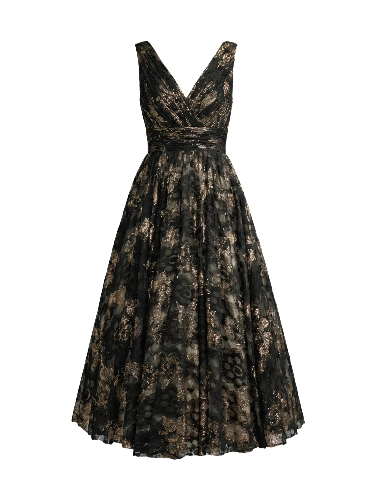 Women's Metallic Lace V-Neck A-Line Midi Dress Women's Metallic Lace V-Neck A-Line Midi Dress