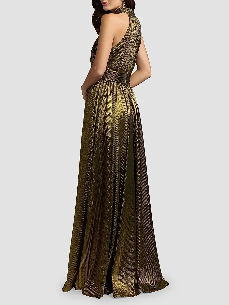 Mac Duggal Women's Pleated Metallic Sleeveless Gown | Thumbnail 2 Mac Duggal Women's Pleated Metallic Sleeveless Gown | Thumbnail 2