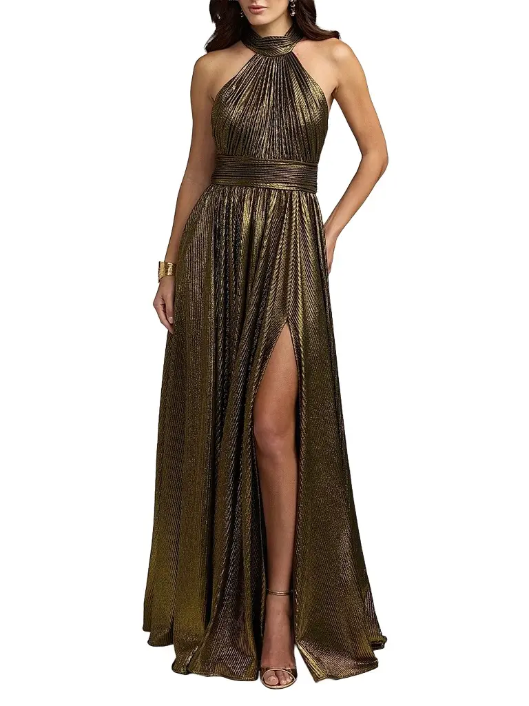 Women's Pleated Metallic Sleeveless Gown Women's Pleated Metallic Sleeveless Gown