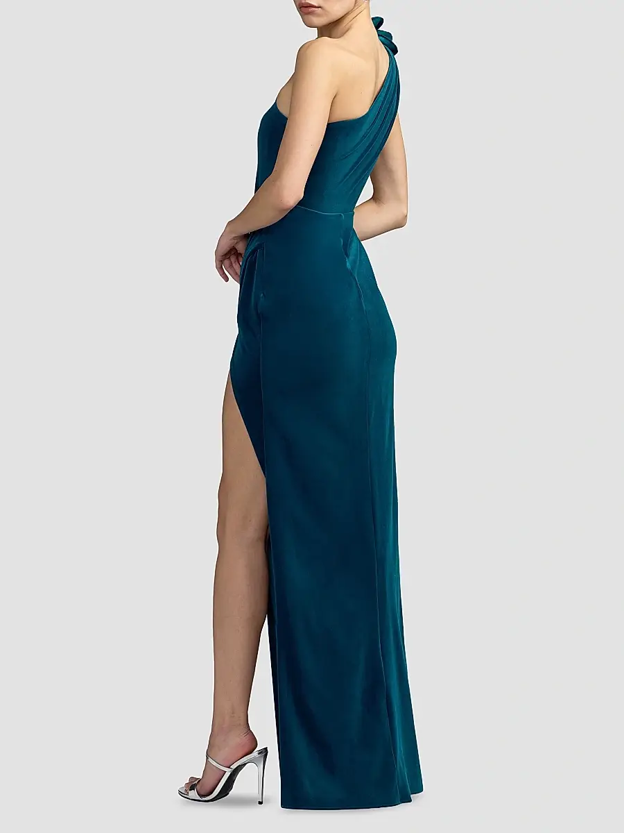 Mac Duggal Women's Velvet Floral Detail One-Shoulder Gown | Thumbnail 3 Mac Duggal Women's Velvet Floral Detail One-Shoulder Gown | Thumbnail 3