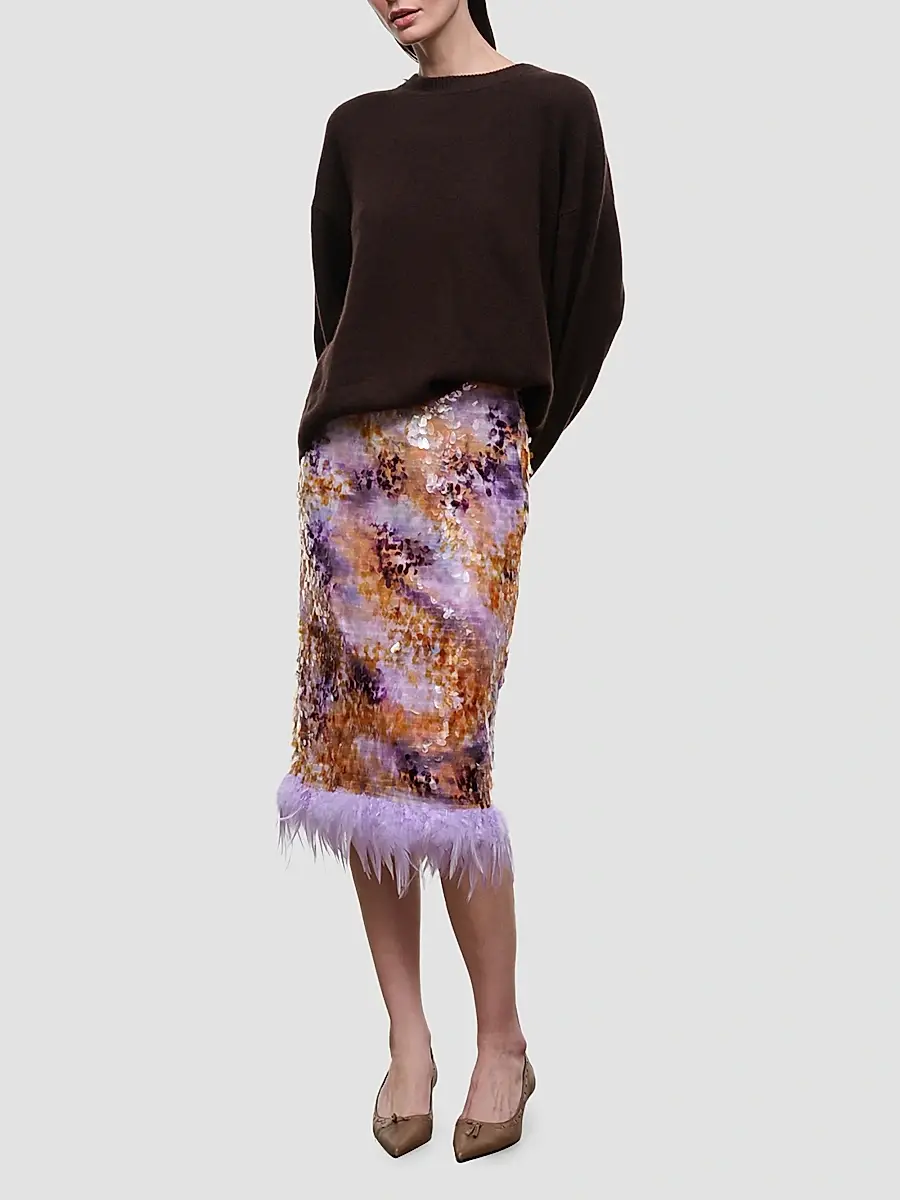 Staud Women's Fen Sequinned Feather-Trim Midi Skirt | Thumbnail 2
