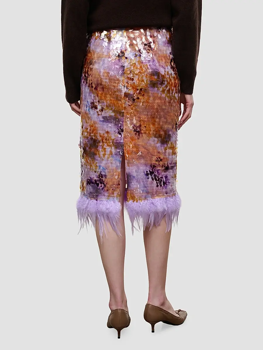 Staud Women's Fen Sequinned Feather-Trim Midi Skirt | Thumbnail 3