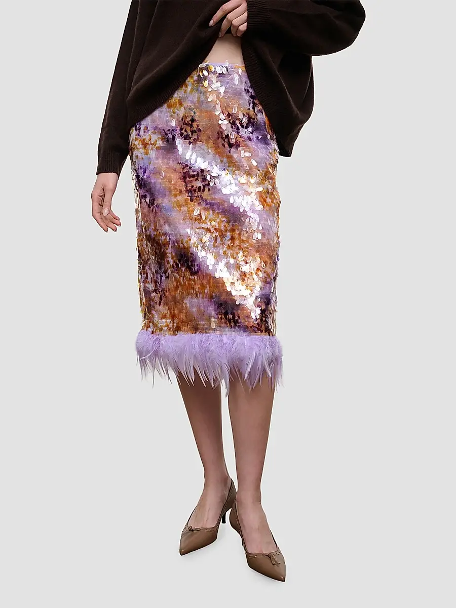 Staud Women's Fen Sequinned Feather-Trim Midi Skirt | Thumbnail 4
