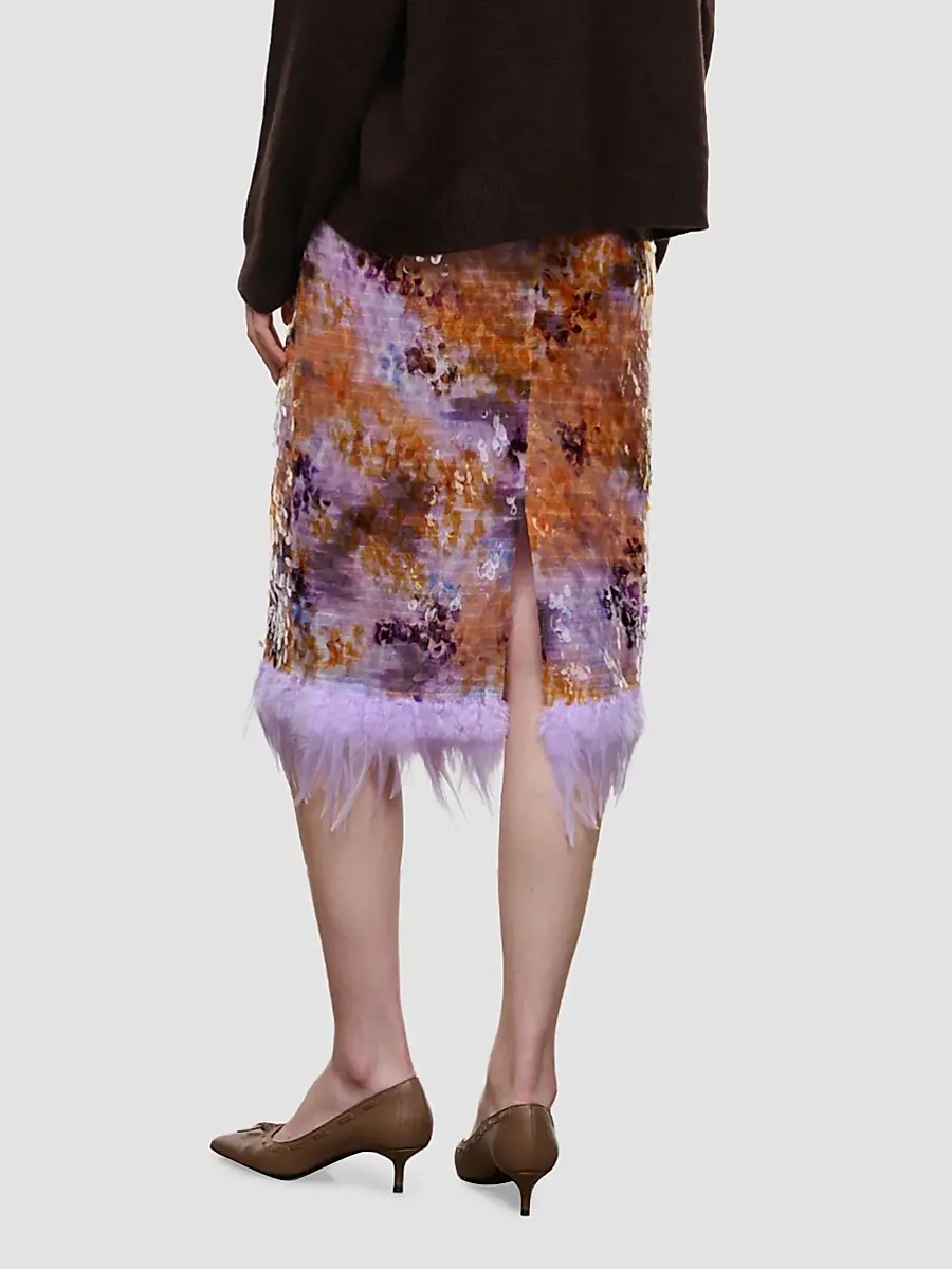 Staud Women's Fen Sequinned Feather-Trim Midi Skirt | Thumbnail 5
