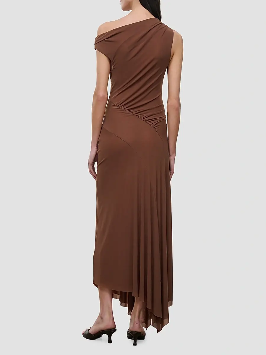 Staud Women's Amaris Ruched Mesh Asymmetric Maxi Dress | Thumbnail 3