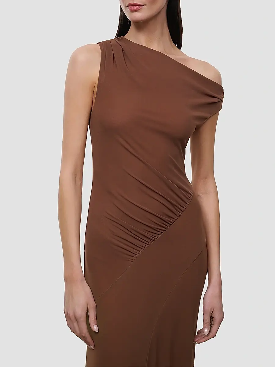 Staud Women's Amaris Ruched Mesh Asymmetric Maxi Dress | Thumbnail 5
