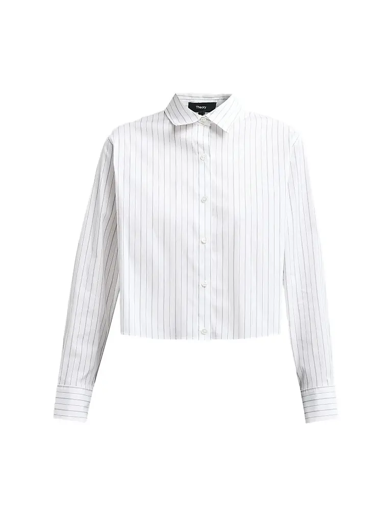 Theory Women's Striped Cotton-Blend Boxy Shirt