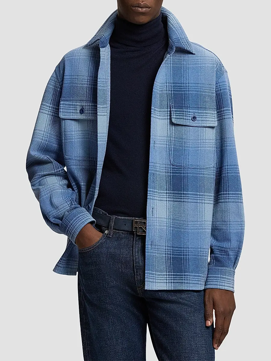Ralph Lauren Purple Label Men's Plaid Cotton-Cashmere Shirt Jacket | Thumbnail 4