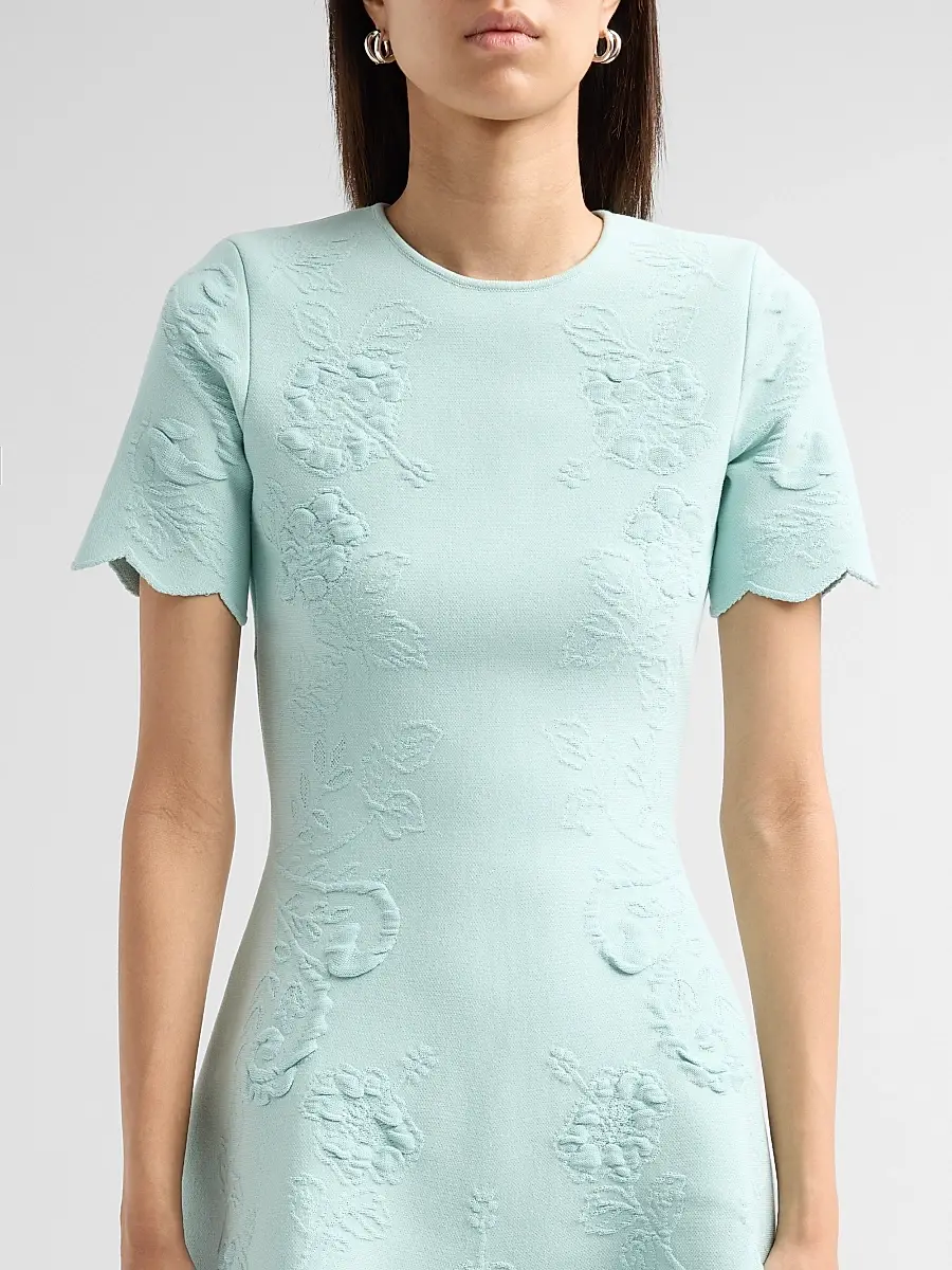 Oscar de la Renta Women's Tonal Hibiscus Circle Artwork Knit Dress | Thumbnail 5 Oscar de la Renta Women's Tonal Hibiscus Circle Artwork Knit Dress | Thumbnail 5