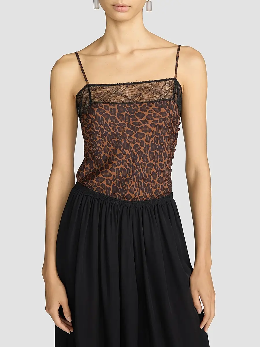 Frame Women's Delphine Leopard-Print Lace-Trim Silk Camisole | Thumbnail 4 Frame Women's Delphine Leopard-Print Lace-Trim Silk Camisole | Thumbnail 4