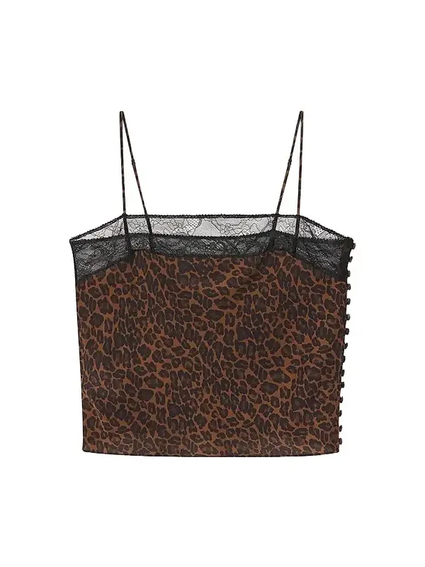 Frame Women's Delphine Leopard-Print Lace-Trim Silk Camisole