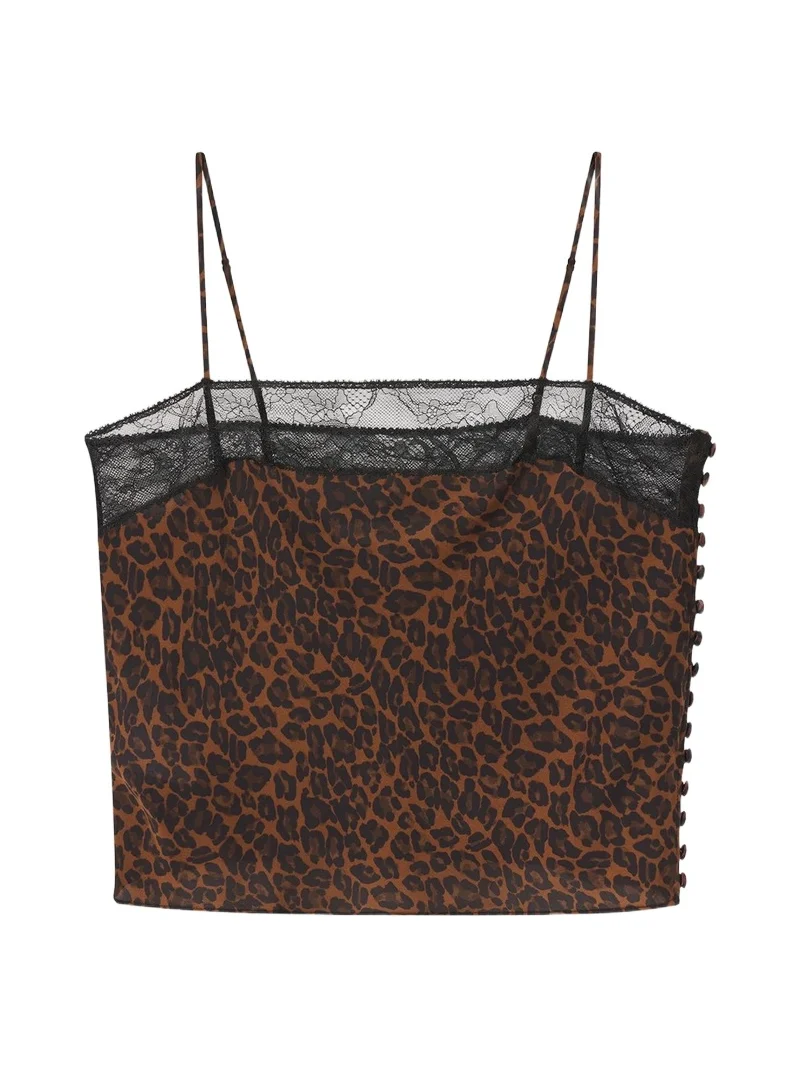 Women's Delphine Leopard-Print Lace-Trim Silk Camisole