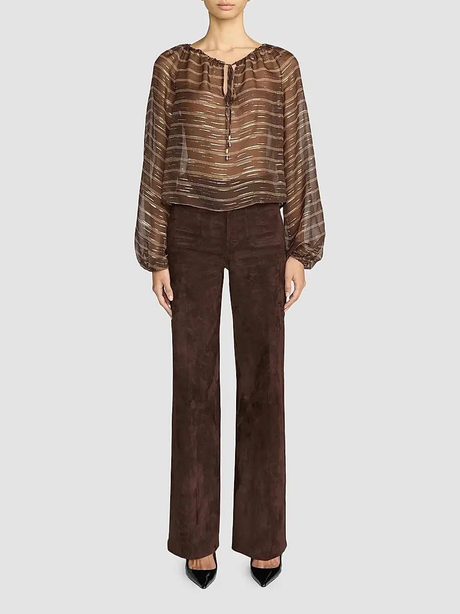 Frame Women's Balloon Metallic Striped Silk-Blend Blouse | Thumbnail 2 Frame Women's Balloon Metallic Striped Silk-Blend Blouse | Thumbnail 2