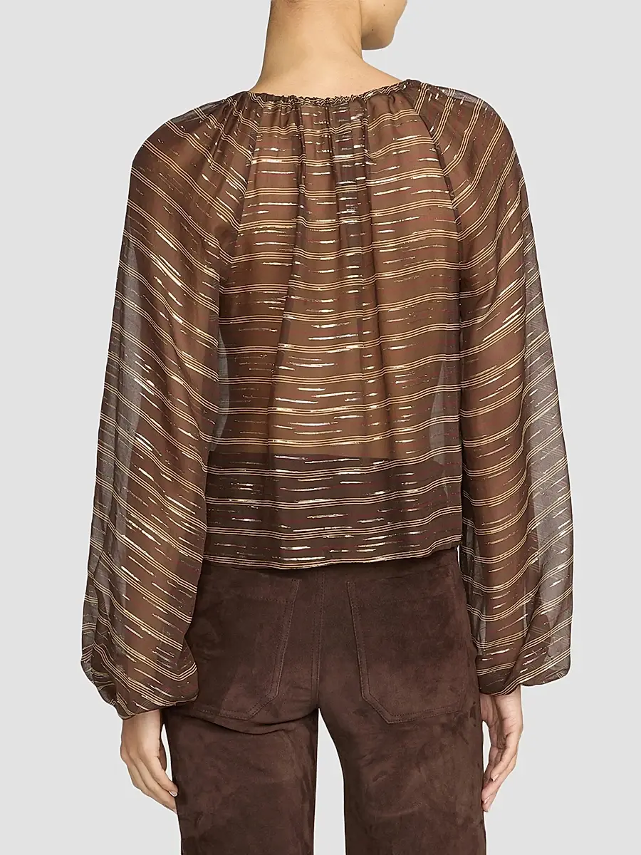 Frame Women's Balloon Metallic Striped Silk-Blend Blouse | Thumbnail 3 Frame Women's Balloon Metallic Striped Silk-Blend Blouse | Thumbnail 3